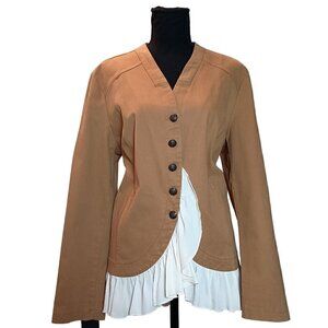 Lori Goldstein Button Up Western Lightweight Khaki With Lace Detail Jacket